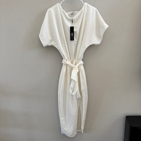 NWT Fashion Nova Please Hold Midi Dress White Size Small One Shoulder Bodycon - Picture 1 of 10